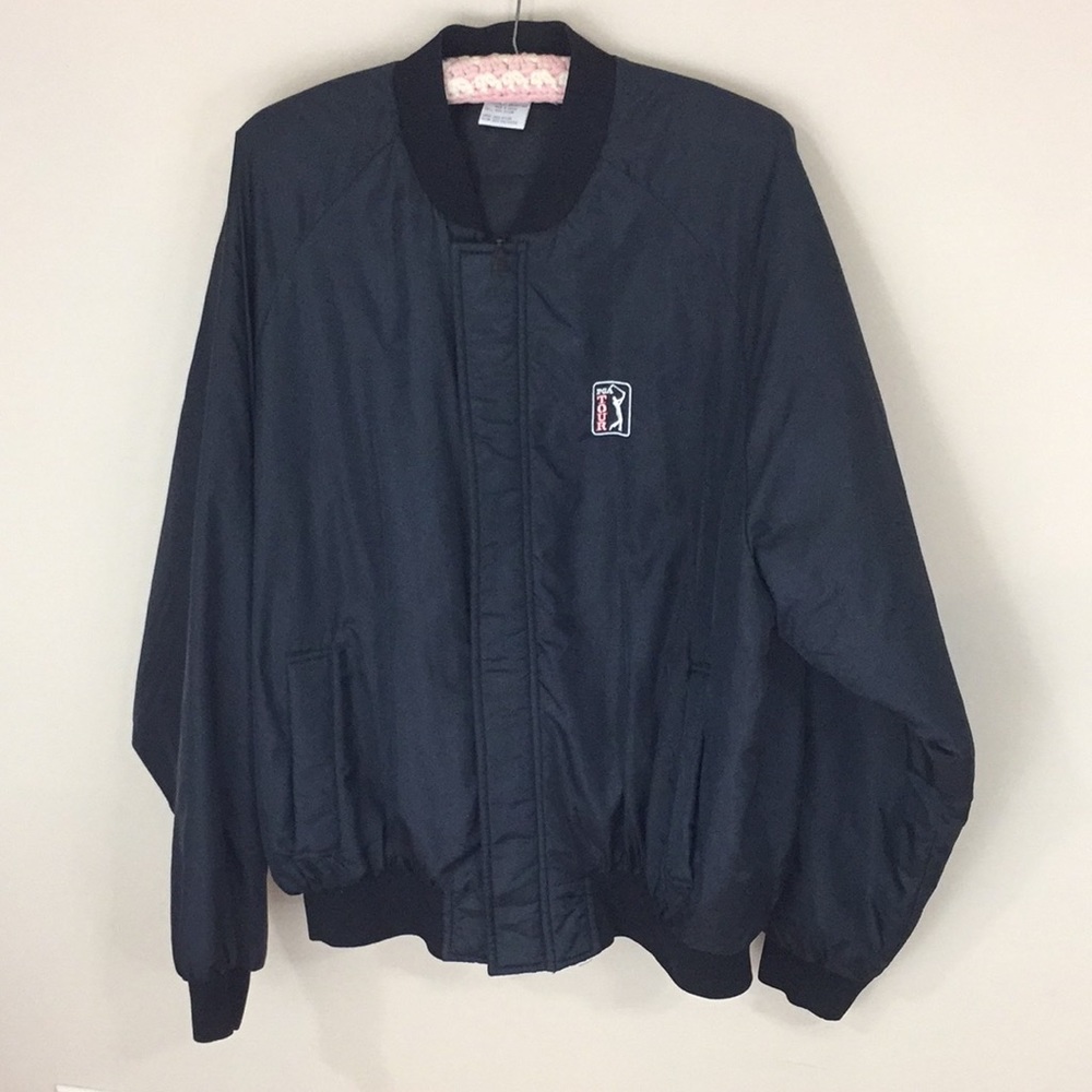 PGA Tour Black Nylon  Zippered Bomber Jacket Size XL